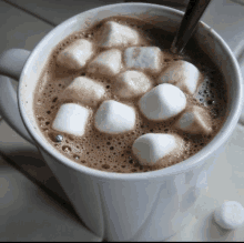 a cup of hot chocolate with marshmallows in it