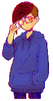 a drawing of a boy wearing glasses and a blue sweatshirt