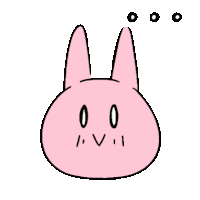 a cartoon drawing of a pink rabbit with a sad face and three circles around its head .