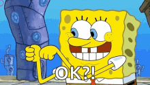 spongebob is giving a thumbs up and saying ok ?