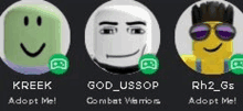 a group of three roblox characters are sitting next to each other in a circle .