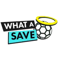 a logo that says what a save with a soccer ball and a halo