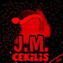 a yellow j.m. cekilis logo with a santa hat on a black background