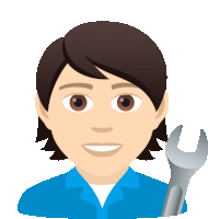 a man in a blue shirt holds a wrench