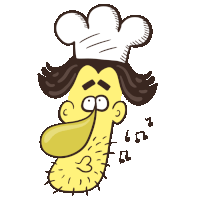 a cartoon drawing of a man with a chef 's hat on his head