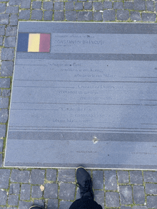 a plaque for constantin brancusi is on a cobblestone street