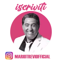 a man in a suit and tie is smiling in a pink circle with the words iscriviti and mariotreviofficial below him