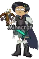 a cartoon character holding a bow and a diamond sword with the word minecraft written on the bottom