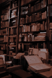 a stack of books in a library one of which is open to a page that says ' a brief history '