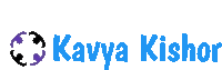 a blue logo for kavya kishor with a black circle in the middle