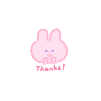 a drawing of a pink rabbit with the words thanks written below it