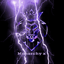 a picture of a lion with lightning and monarchy x written below it