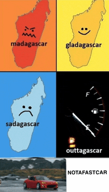 a madagascar map has a sad face and a smiley face on it