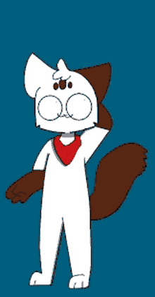 a cartoon cat with glasses and a red scarf around his neck