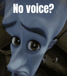 a cartoon character with green eyes and the words " no voice " on top