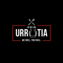 a logo for a restaurant called urrotia with a horseshoe and a fork and knife on a black background .