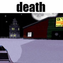 a cartoon scene with the word death on top