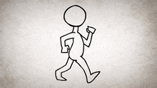 a drawing of a man walking with a cup in his hand