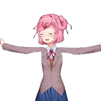 a girl with pink hair and a bow on her forehead