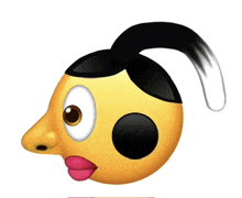 a cartoon smiley face with a black ponytail on its head