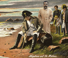 a painting of napoleon on st. helena shows a man sitting on a rock