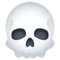 a white skull with black eyes and a gray nose