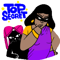 a cartoon drawing of a woman and a black cat with the words top secret above them