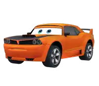 a cartoon car with blue eyes and a black hood