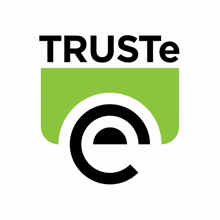 a green and black truste logo with a black circle in the middle