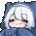 a pixel art of a girl with white hair covering her face with a blue blanket .