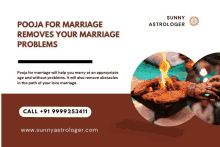 an advertisement for pooja for marriage by sunny astrologer