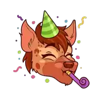 a cartoon of a hyena wearing a party hat blowing a party horn