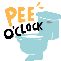 an illustration of a toilet with the words pee o'clock written above it