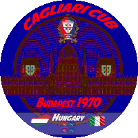 a logo for cagliari cub shows a building in budapest 1970