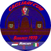 a logo for cagliari cub shows a building in budapest 1970