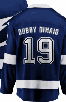 a blue jersey with the number 19 and the name bobby dimaid on the back