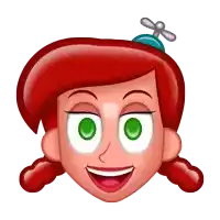 a cartoon girl with red hair and green eyes has a propeller in her hair