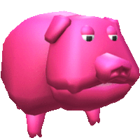 a pink pig with a serious look on his face