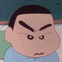 a close up of a cartoon character 's face with an angry look on his face .