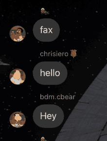 a screenshot of a text message between chrisiero and hello