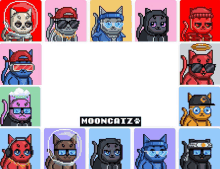 a collage of pixel art cats with the word mooncatz in the corner