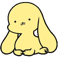 a cartoon drawing of a yellow bunny with a black nose