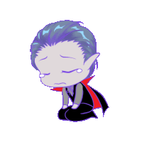 a cartoon drawing of a vampire with purple hair