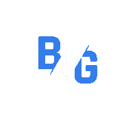 a blue and white logo with the letter b and g