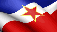 a red white and blue flag with a red star in the middle