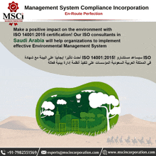 an advertisement for msci management system compliance incorporation en route perfection