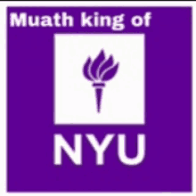 a purple nyu logo with a white torch