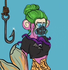 a cartoon of a mermaid wearing a gas mask