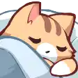 a cartoon cat is sleeping in a bed with its head on a pillow .