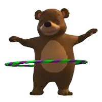 a cartoon bear is standing around a hula hoop